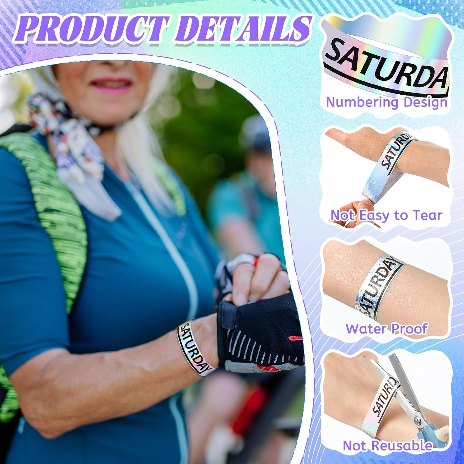 Henoyso 600 Pcs Plastic Saturday Wristbands Event Wristbands for Party Custom Plastic Bracelets Wristband Events Waterproof Wristband Bulk(Silver)