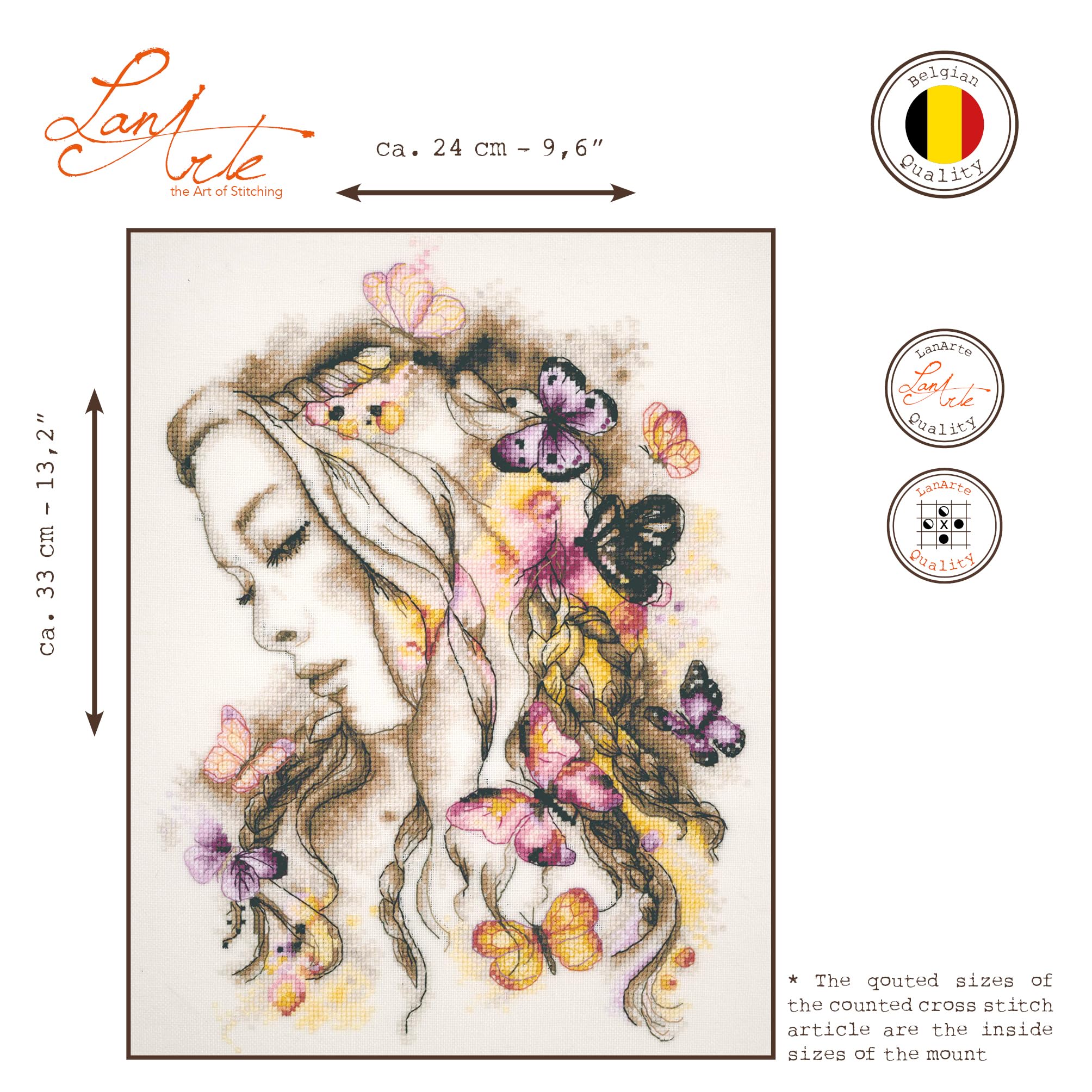 LANARTE Haft Krzyżykowy Liczony Zestaw Obraz do Haftu MADAME BUTTERFLY Zrób to Sam Zestaw Kreatywny dla Dorosłych Rękodzieło Artystyczne 24 x 33 cm Dekoracja Ścienna DIY Cross Stitch Kit