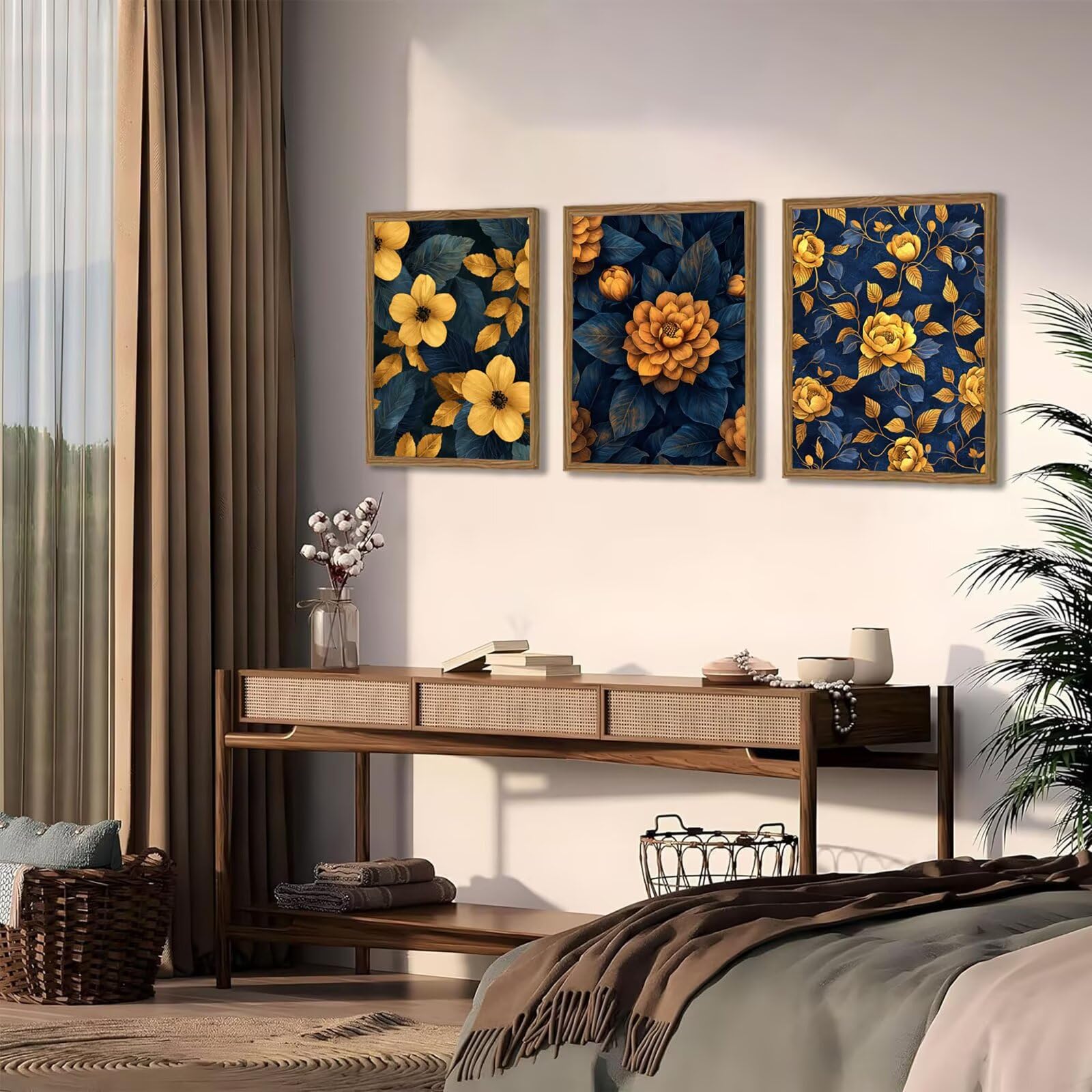 Cnyaunfi 3 Pezzi Fiore Pittura Diamante Fai-Da-Te, 5D Blu Diamond Painting Kit Completo per, Hobby Creativi Adulti, Pittura Diamante Artigianale Per La Decorazione Della Parete Di Casa 70x90cm YF-3461