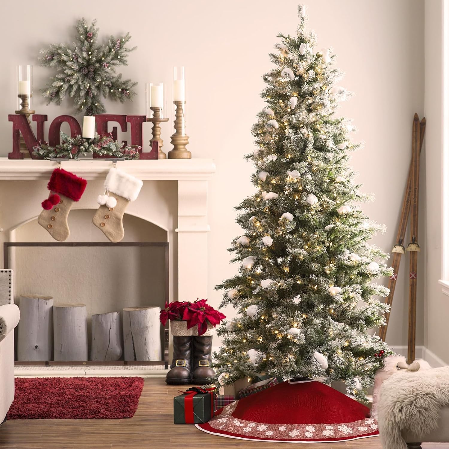 HOHOTIME Christmas Tree Skirt, 30 in Red Burlap Tree Skirt with Snowflakes and Gold Glitter Circles, Home Decor for Christmas Tree, Indoor Christmas Holiday Decorations