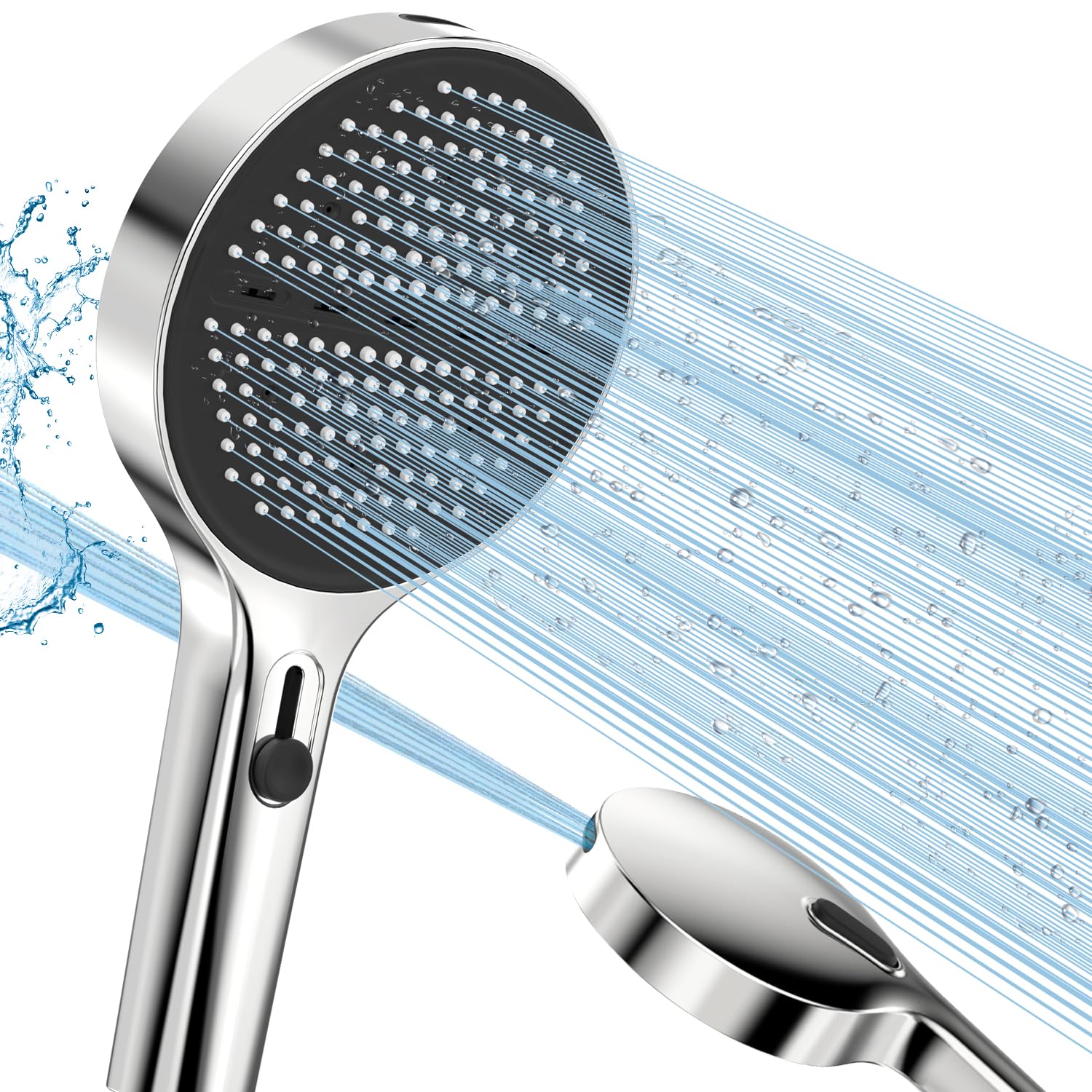 Fadroky 3 Mode Shower Head with Handheld Spray, Large Panel Shower with Easy-Clean Silicone Jet Nozzles, High Pressure Rainfall Shower Combo for Powerful Shower (Push & Pull Button) Chrome Finish — image 1