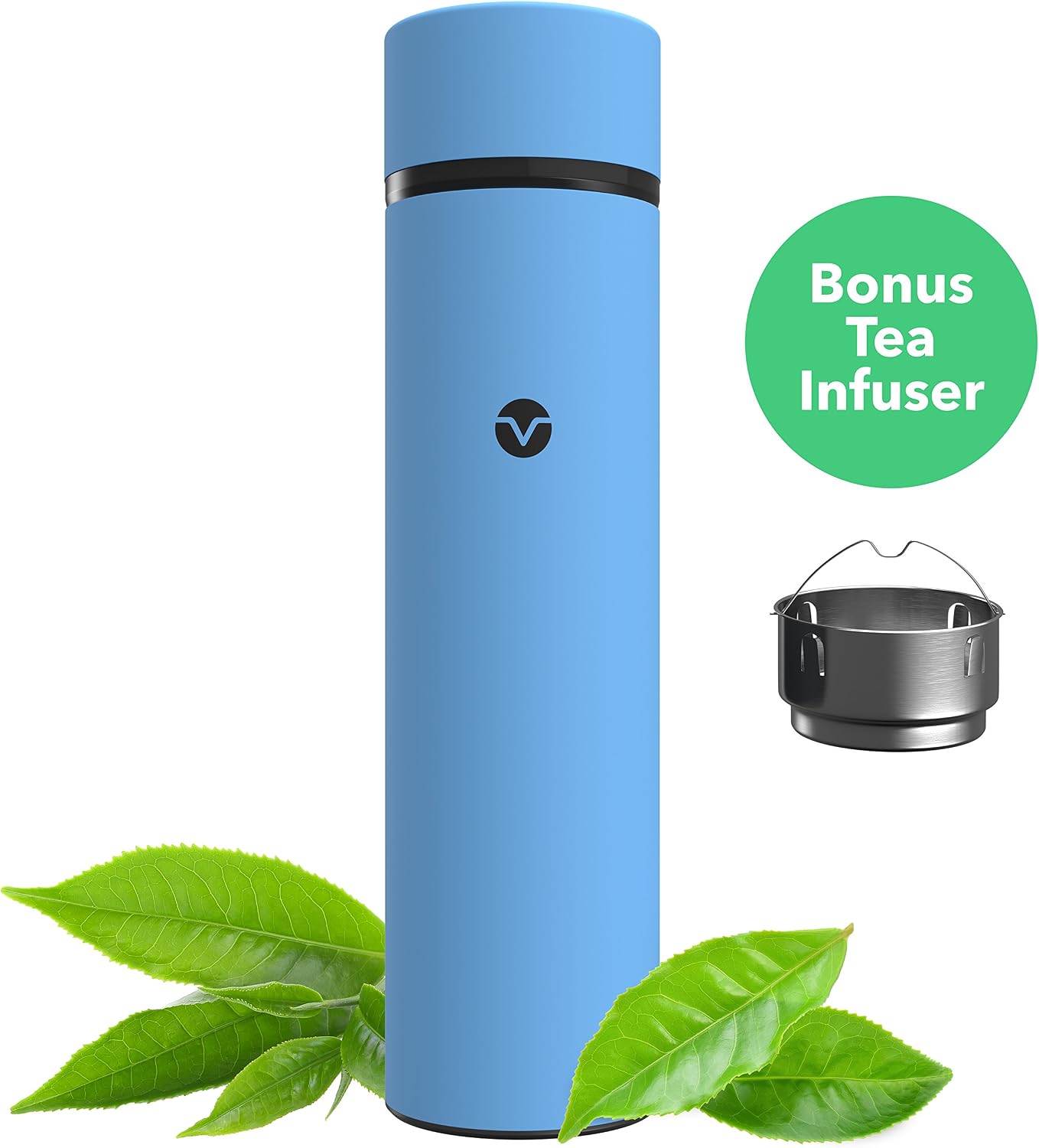 Vremi 17 oz Travel Coffee Mug Thermos Water Bottle - Vacuum Insulated BPA Free Hot Cold Iced Tea Infuser Thermos Beverage Tumbler with Stainless Steel Interior in Cool Slim Shape - Blue