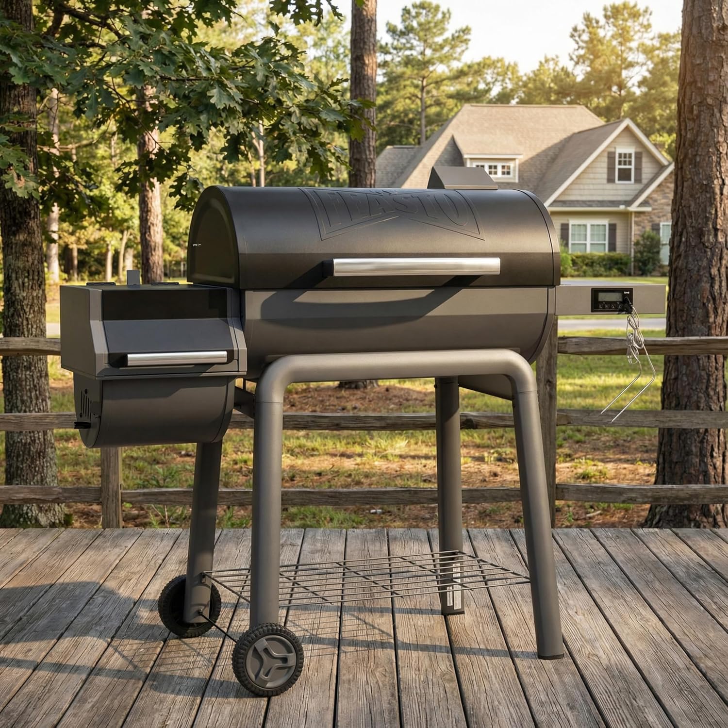 30-Inch Heavy-Duty Charcoal Grill with Digital Temperature Control & 2 Meat Probes, Outdoor BBQ Grill with Offset Smoker, 832 Sq. In. Cooking Space for Backyard BBQ, Black & Grey