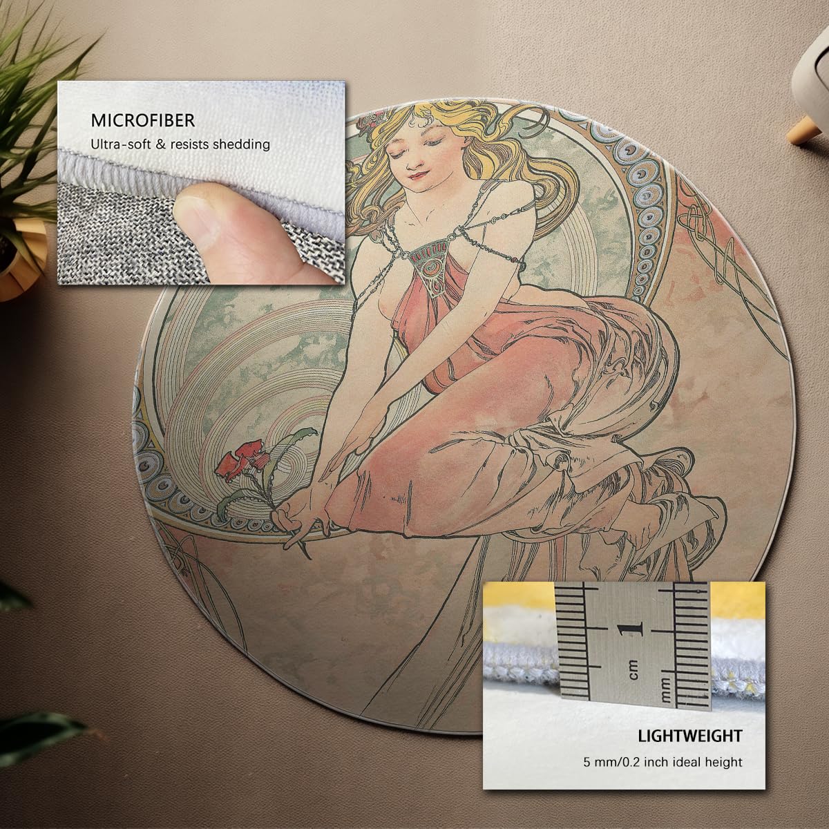 Boho Round Teppich 240cm Waschbarer Wohnzimmerteppich | Weiche rutschfeste Kreis-Schlafzimmerteppiche, elegante Vintage Damen-Rundteppiche für Kinderzimmer, Esszimmer