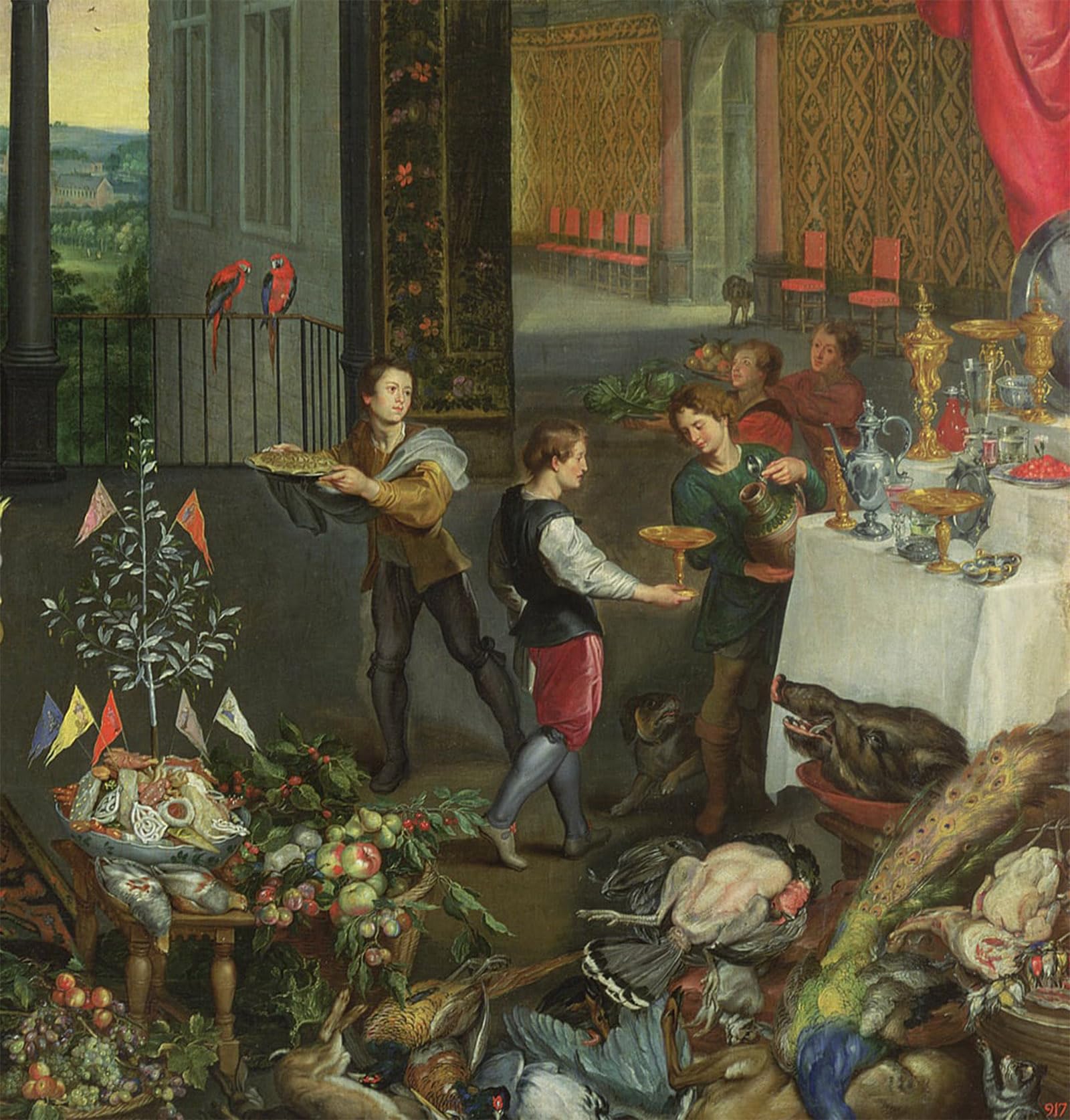 POSTERIIk Vintage Classic Picture Landscape Artwork Allegory of Taste Detail of Servers Bringing Wine by Jan the Elder Brueghel Portrait Canvas Painting for Office Home Decor 60x90cm