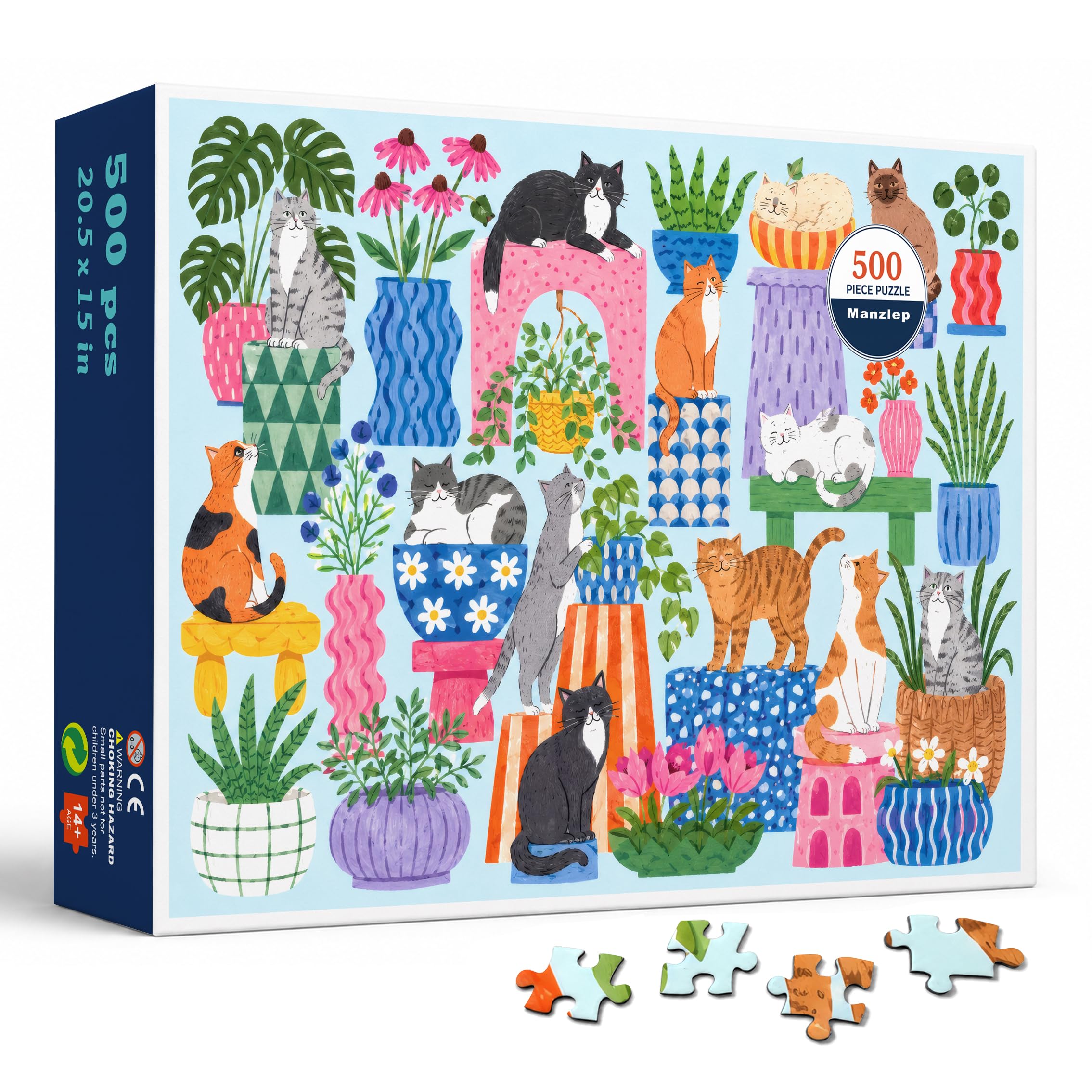 Manzlep Colorful Cat Garden 500 Piece Puzzle for Adults