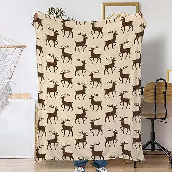 Fall Throw Blanket,Brown Reindeer Throw Blanket for Couch Home Decor,Christmas Soft Plush Travel Blanket Lightweight,Cozy Throws for Couch,Bed,Naps,Reading50 X 60 Inch