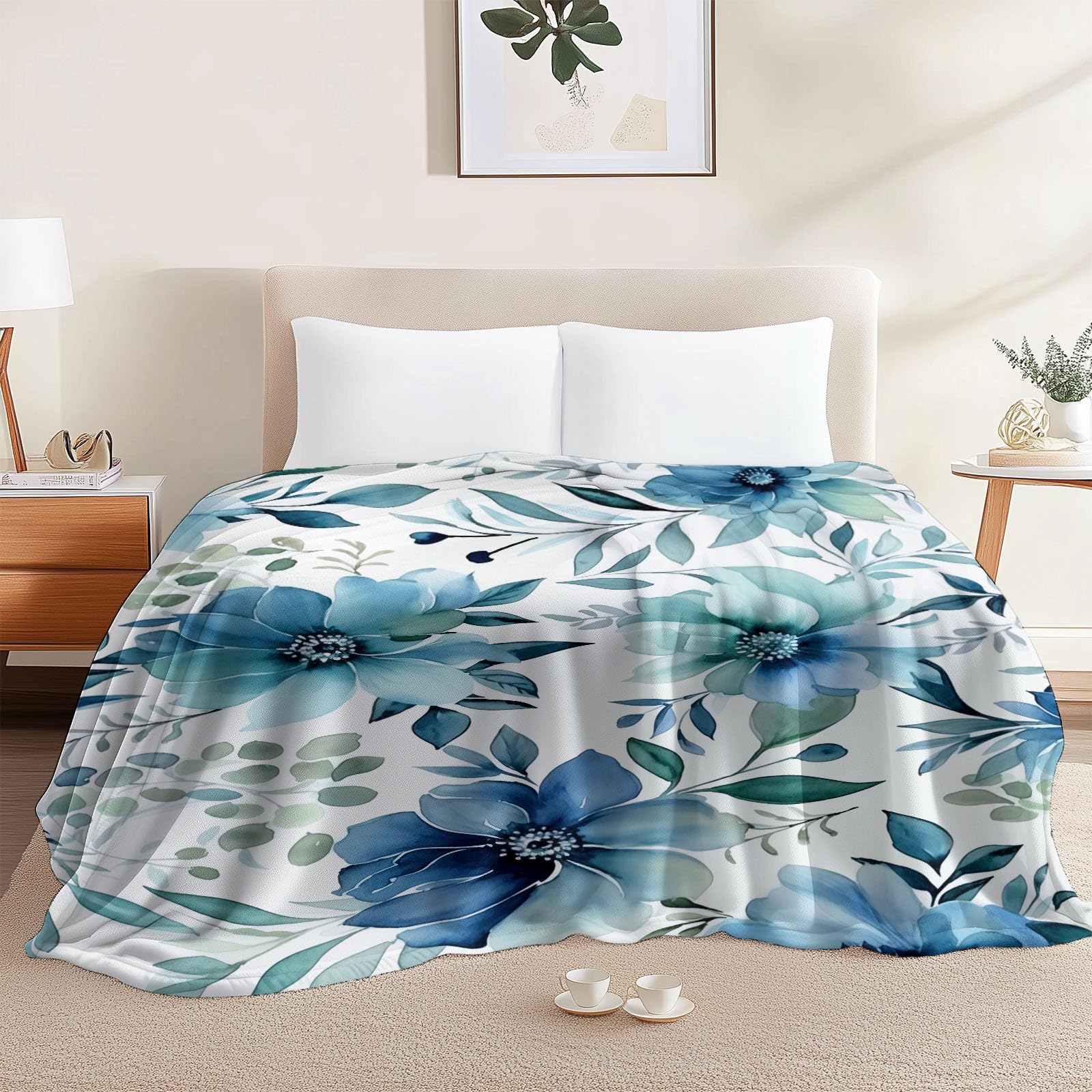 Couverture douillette aquarelle fleurs pour vos soirées cocooning au salon
