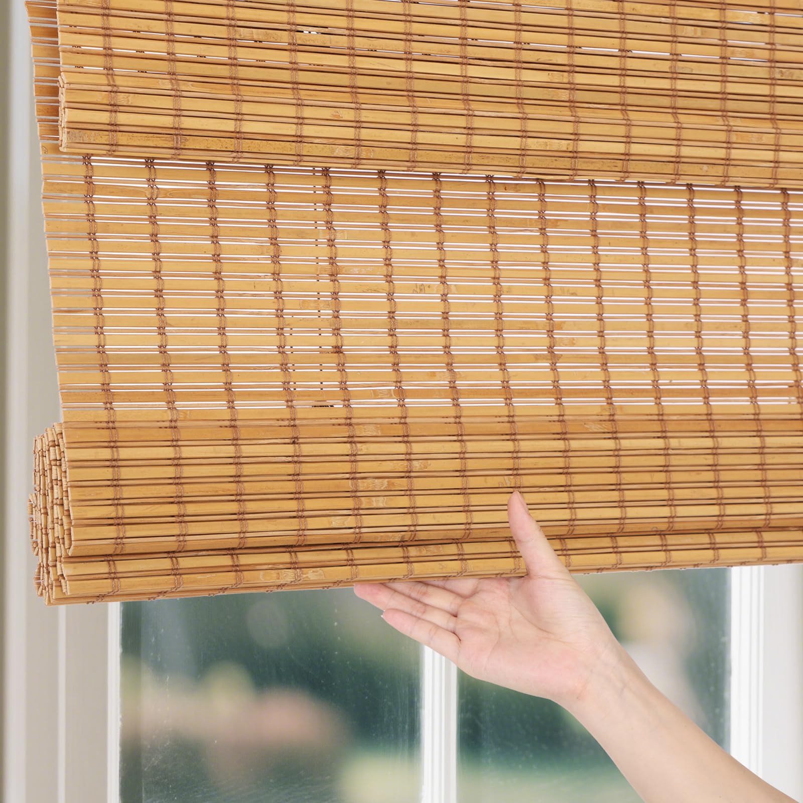 Artdix Roman Shades, Exclusive Cordless Natural Woven Wood Bamboo Roman Shades, Custom Blackout Bamboo Window Shades for Indoor Windows
