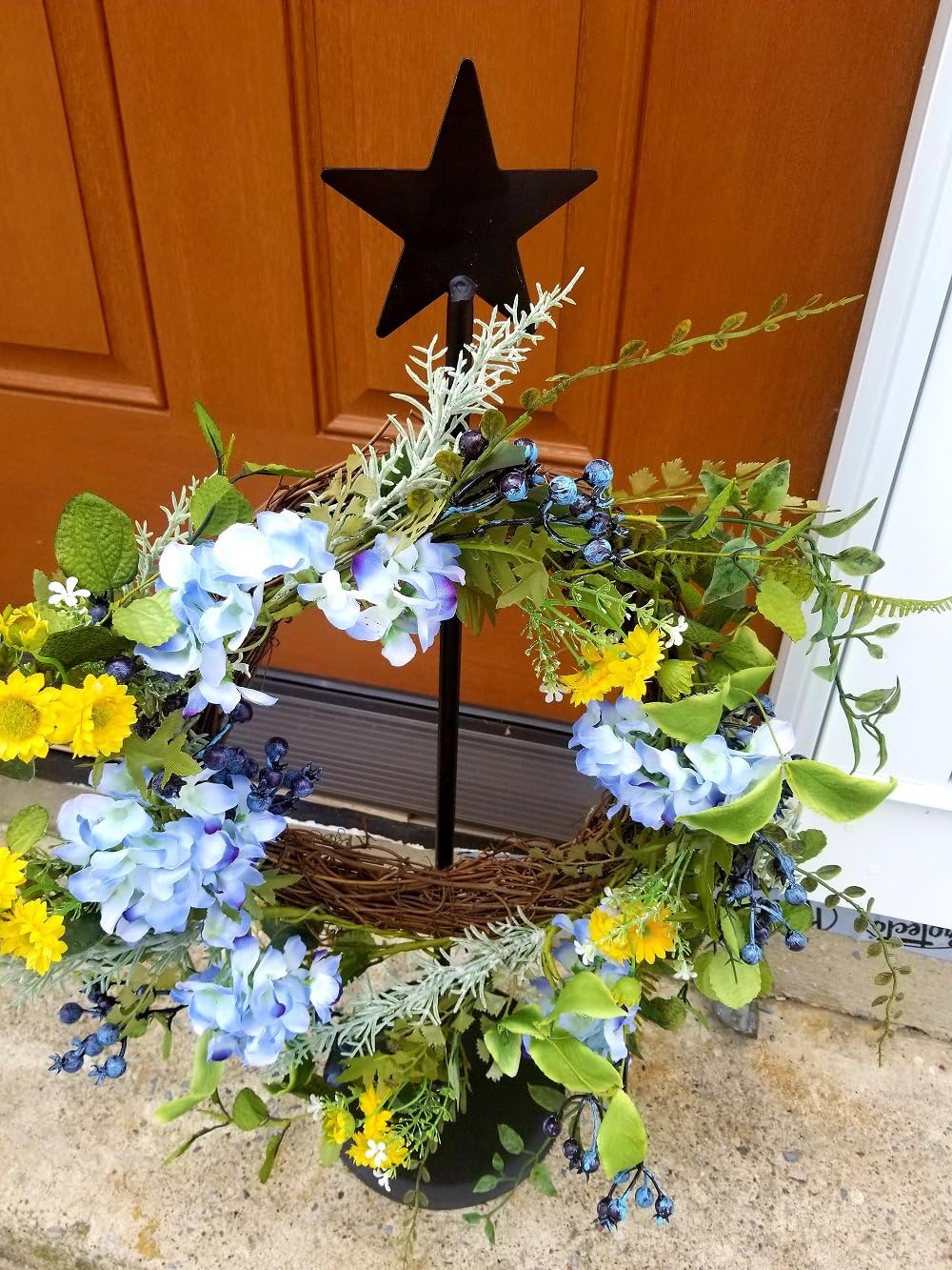 Wrought Iron Standing Wreath Hanger With Star - Hand Made By Amish Of Lancaster County PA. - Wreath Not Included