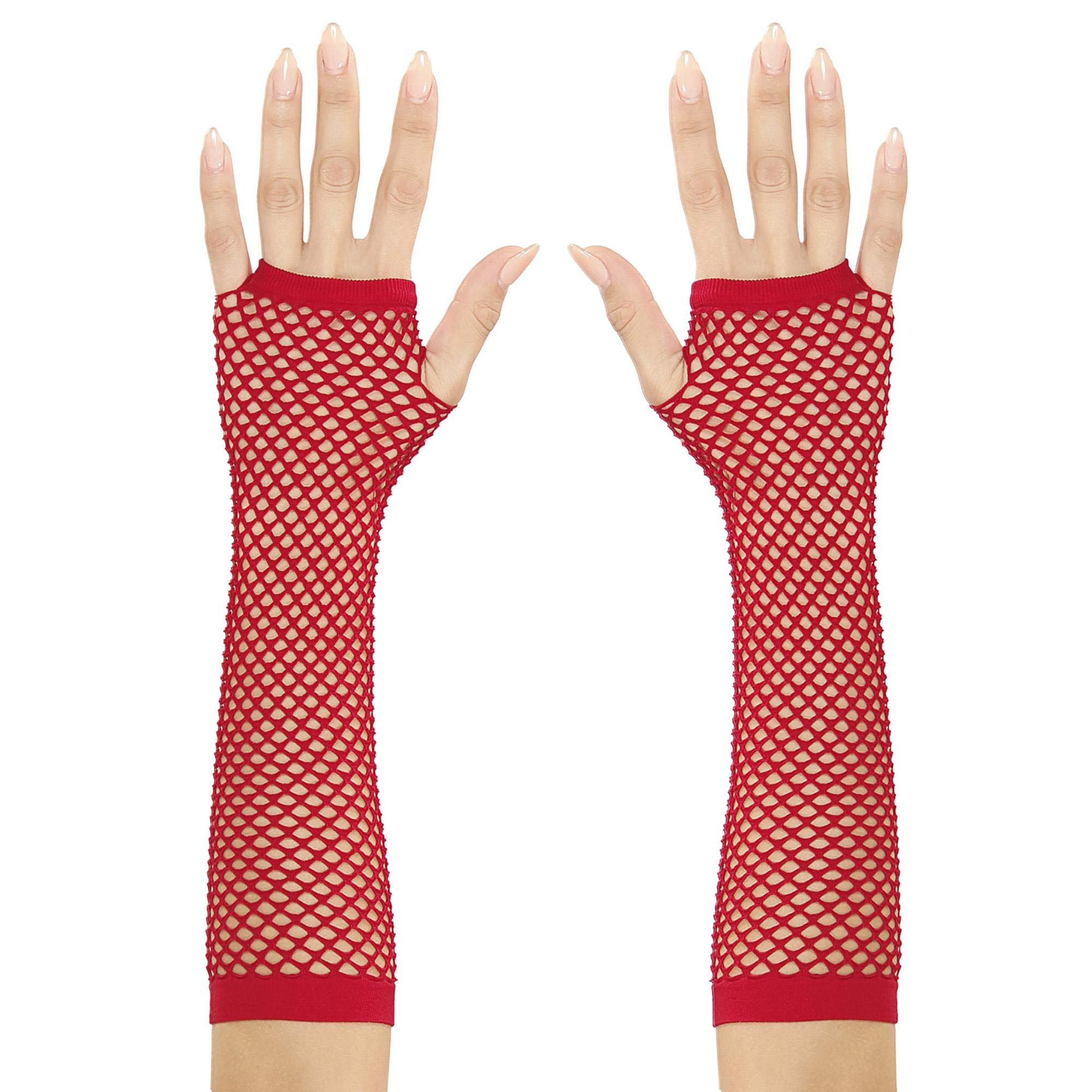Fingerless Fishnet - Red 33cm Fingerless Gloves for Fancy Dress Costumes Accessory — image 1