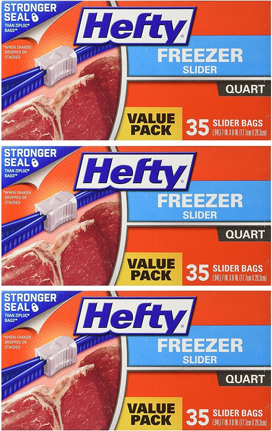 Hefty Freezer Slider Bags, Quart, 3 CT