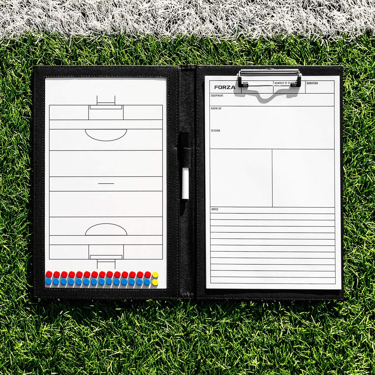 FORZA Magnetic Coaching Board | A4 Double-Sided Tactics Folder with Magnetic Markers, Pen & Eraser [13 Sport Options]