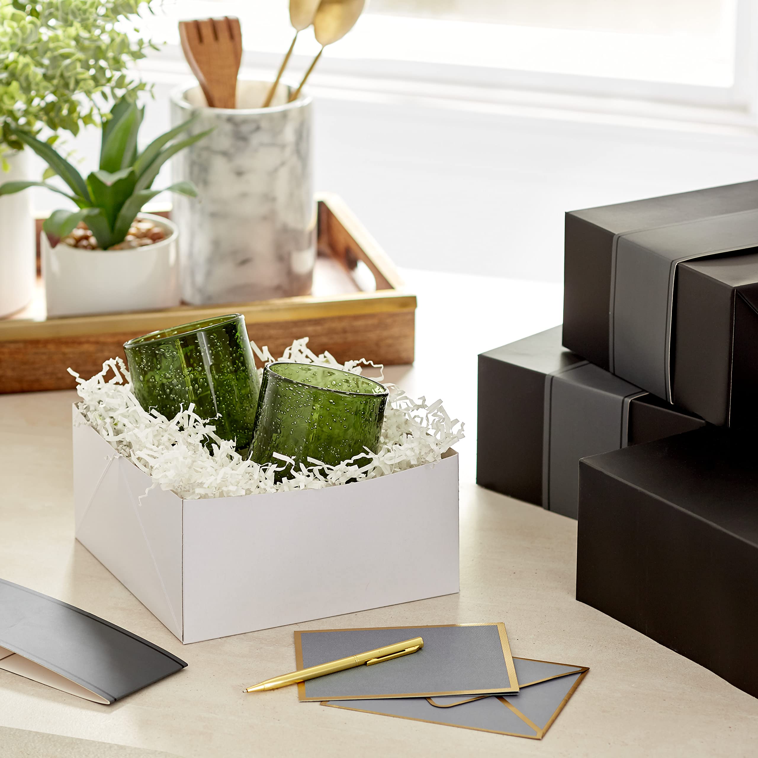 Hallmark 8" Medium Black Gift Boxes with Wrap Bands (3 Boxes, 3 Wrap Bands) for Weddings Bridal Parties, Valentine's Day - Image 2