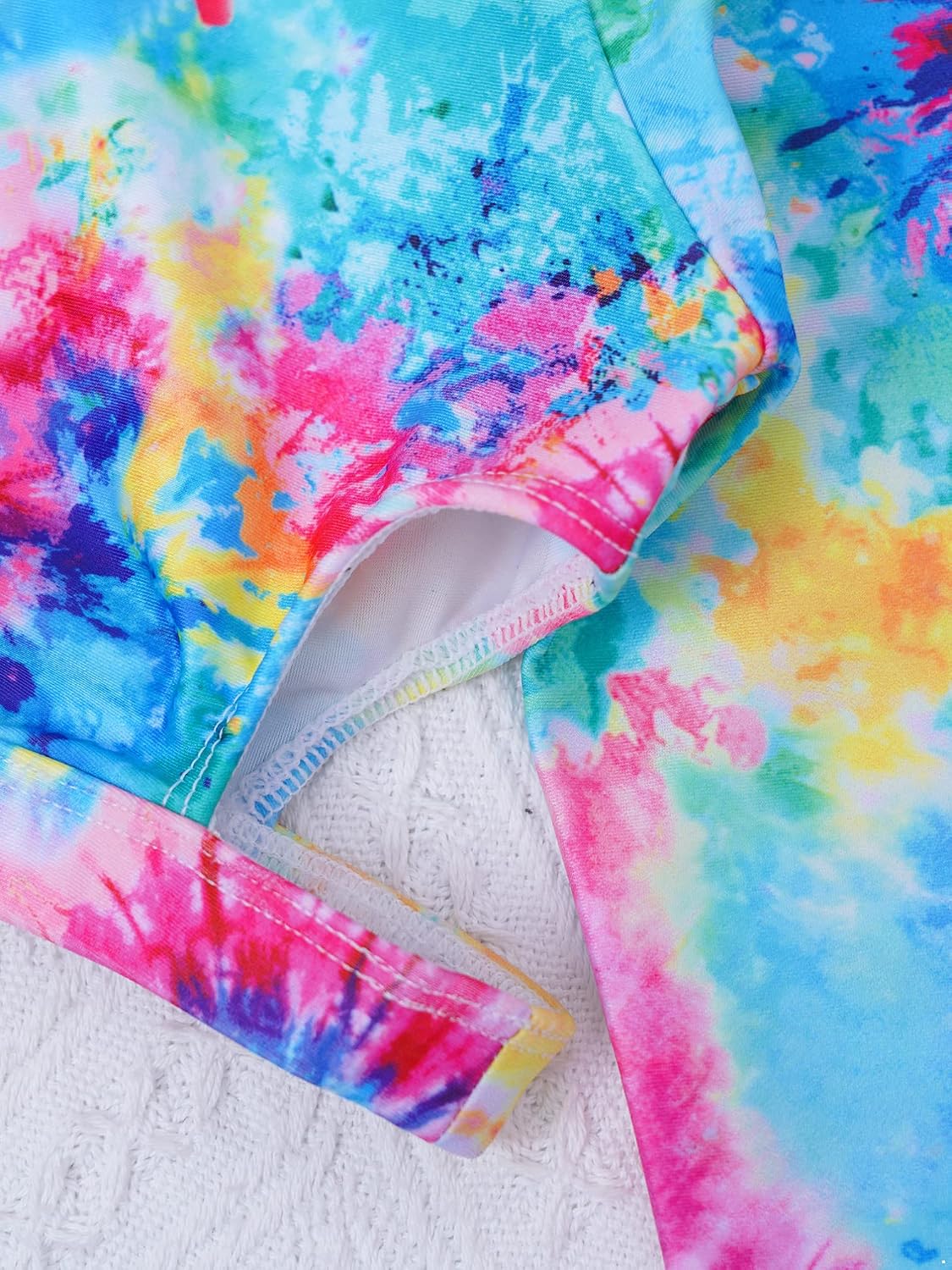 Girls 2 Pieces Rash Guard Swimwear Tie Dye Printed Long Sleeves Crop Top with Bottoms Bathing Suit