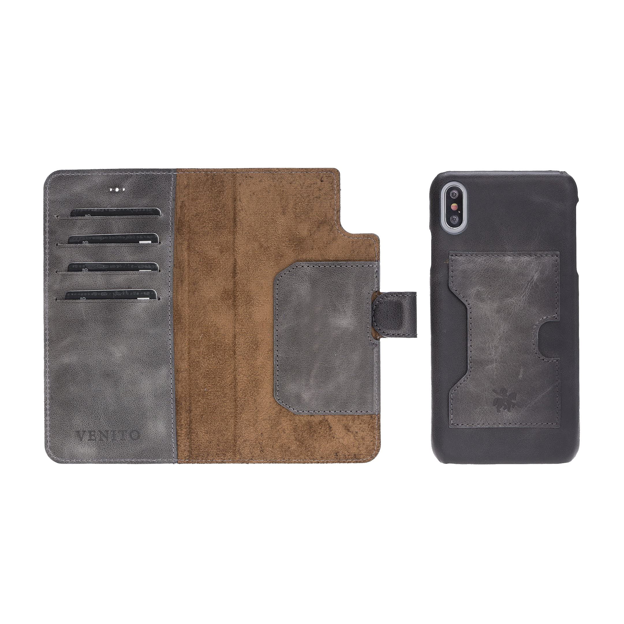 Venito Florence Leder-Brieftaschenhülle Für IPhone Xs Max – Mit RFID-Schutz, Aschgrau