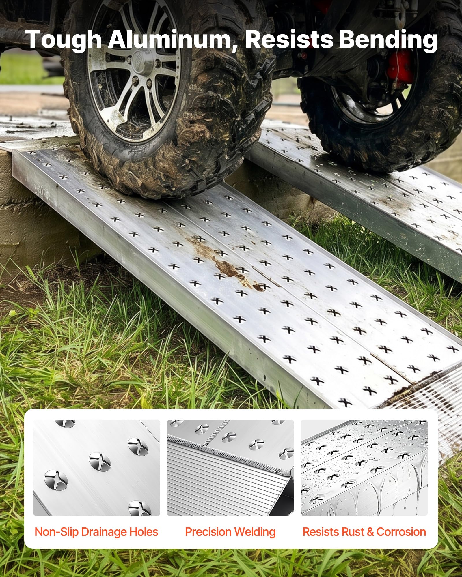 VEVOR Auffahrrampen 2 STK. Laderampen 1396 x 304 mm, Anhängerrampen mit Antirutschplatten & 1360 kg Gesamttragfähigkeit, Verladerampen Aluminiumrampen für Motorräder Rasenmäher Traktoren Anhänger