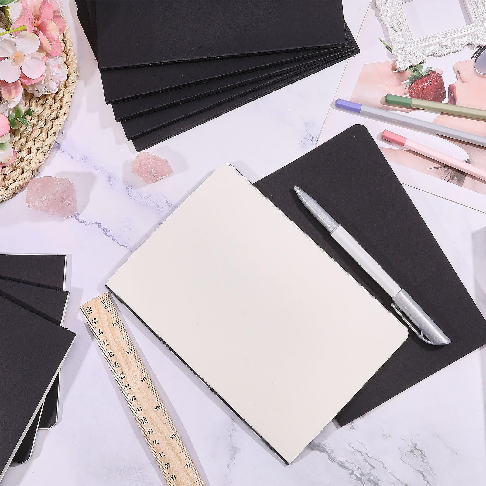 GLOBLELAND 30 cuadernos A5 negros, 50 hojas, 100 páginas, 20 x 12,7 cm, tamaño pequeño, bloc de notas pequeño, sin forro, papel grueso liso para suministros de oficina, dibujo, diario de escritura