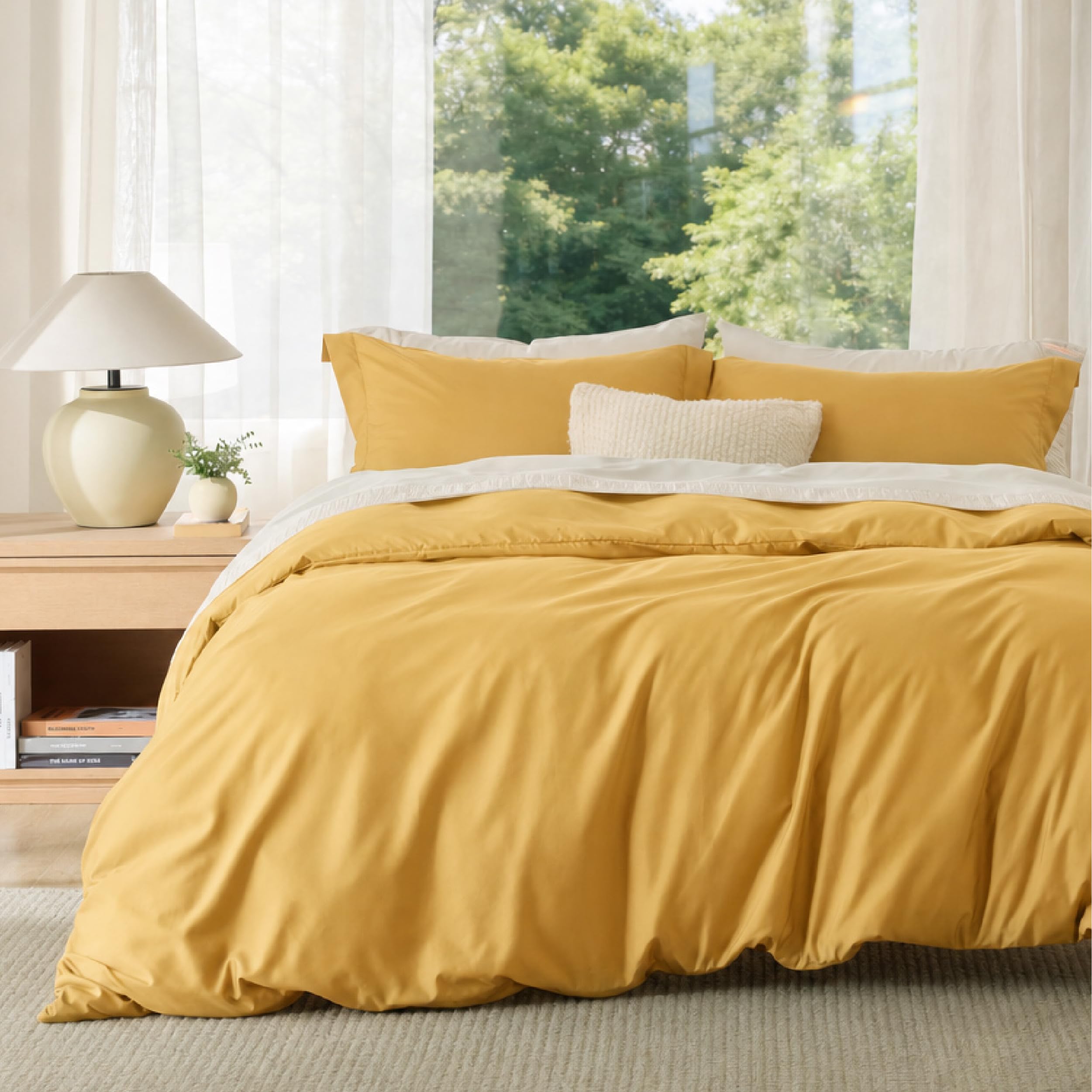 Bedsure Duvet Cover Full Size, Double Brushed Bedding Set, Golden Yellow