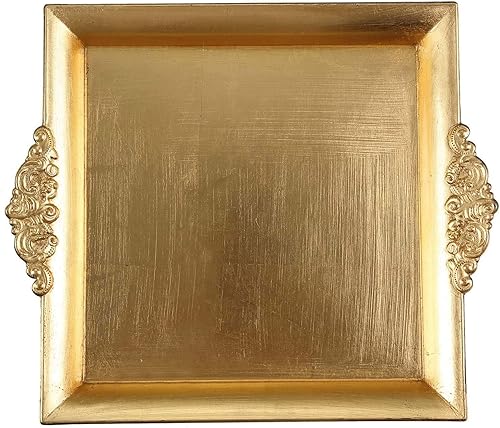 Miniatura 7 de Efavormart - 2 bandejas cuadradas de plástico decorativas doradas de 10 pulgadas con bordes en relieve para bodas, fiestas de cumpleaños