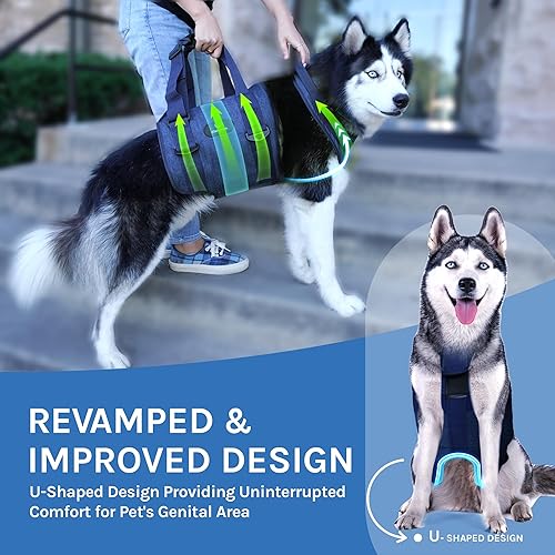 Miniatura 4 de Arnés de elevación para perros y eslinga de transporte chaleco grande de rehabilitación para mascotas con asa delantera y trasera y en forma de U -