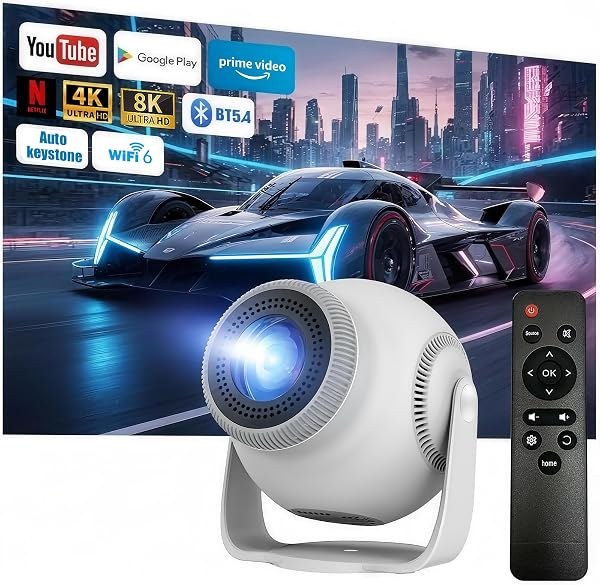 WISKEMA 4K Mini Projector with Android 14 and WiFi 6