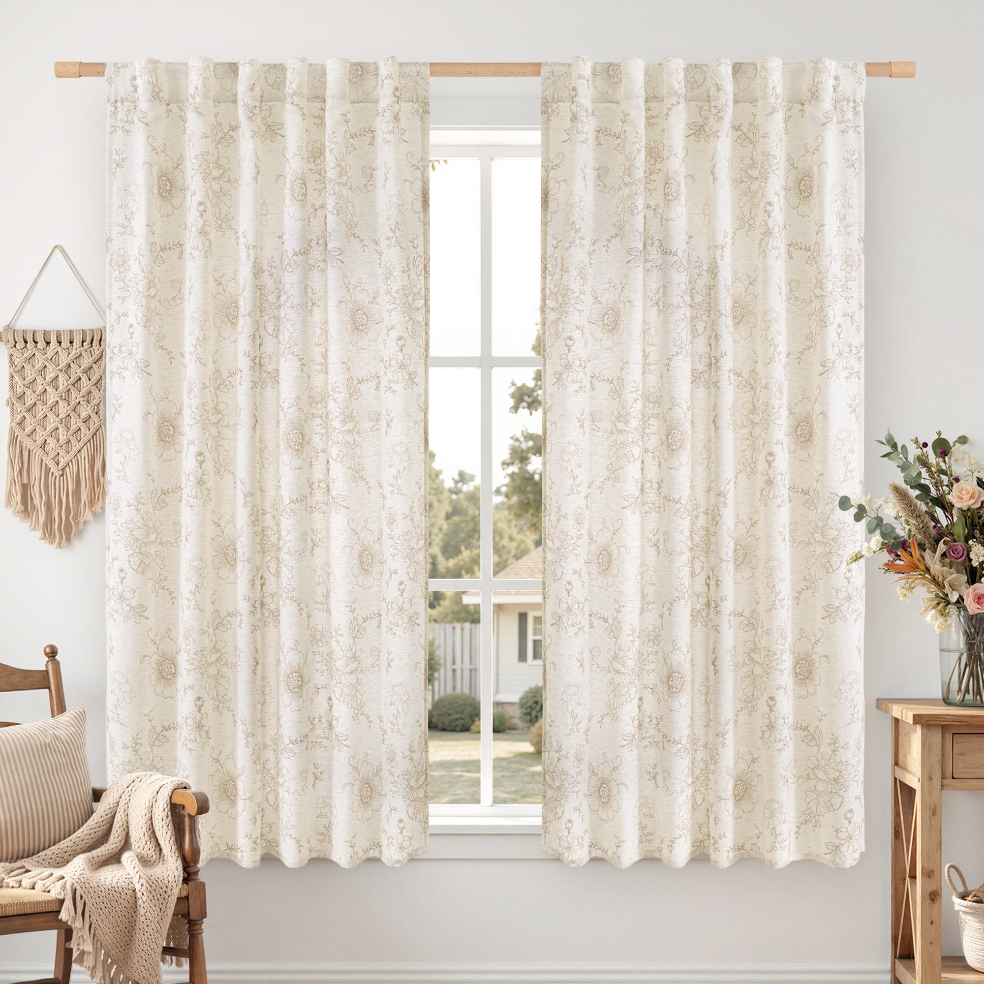 Vintage Floral Linen Curtains - 84 Inch Panels -21