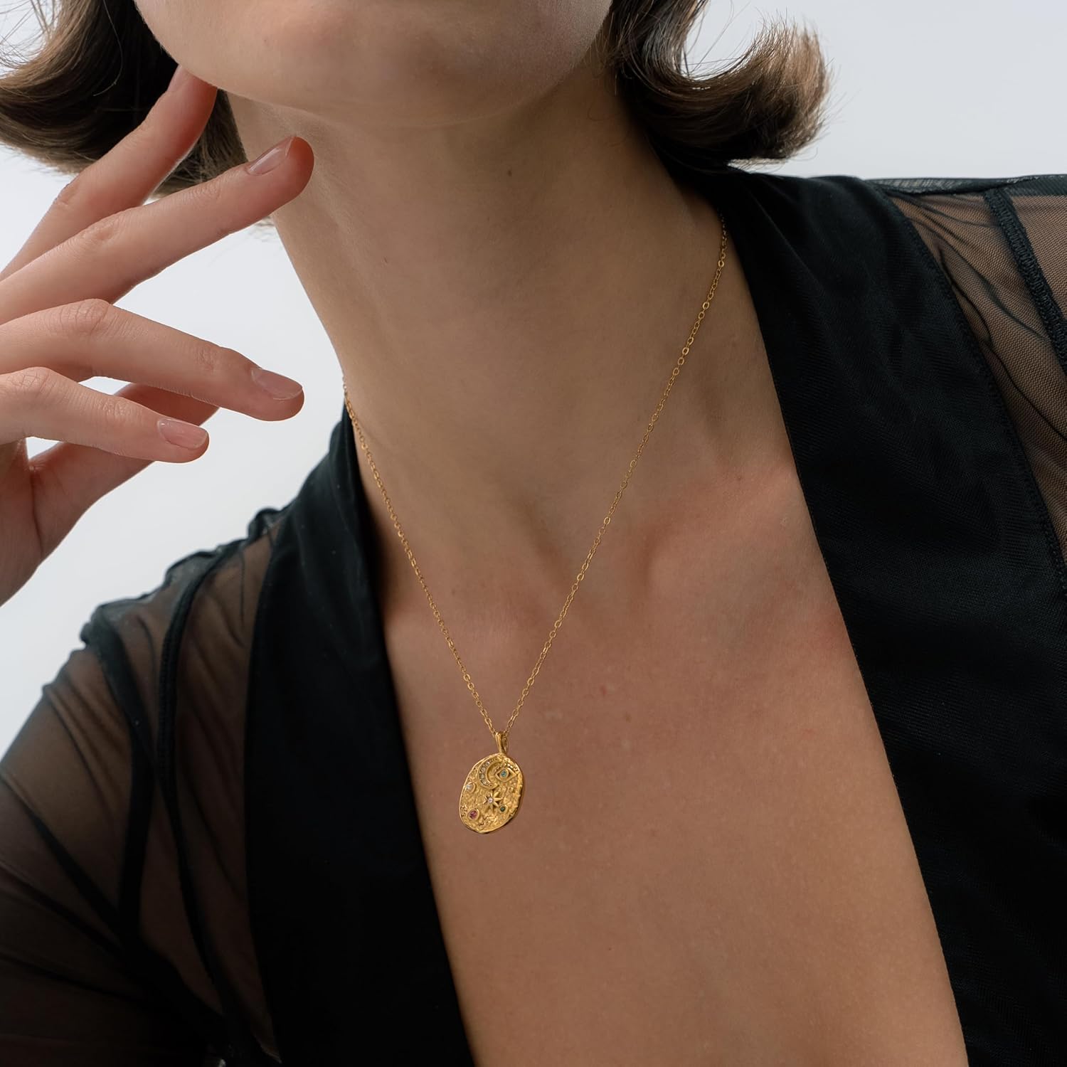 Waterproof Coin Necklaces for Women | Cubic Zirconia and Real Pearl Coin Jewelry | 18K PVD Gold Plated | Gold Necklace for Women | Non Tarnish Jewelry | Lucky Necklace | Pendant Necklace - Image 5