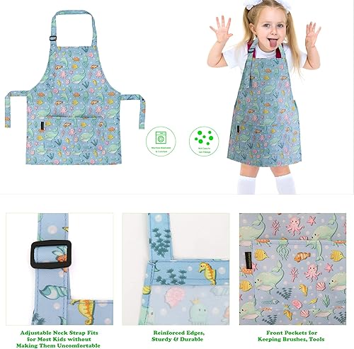Vista 49 de BeeGreen Delantales de cocina para niños con correa ajustable, con bolsillo frontal para niños pequeños, pintores, artistas horneados negro