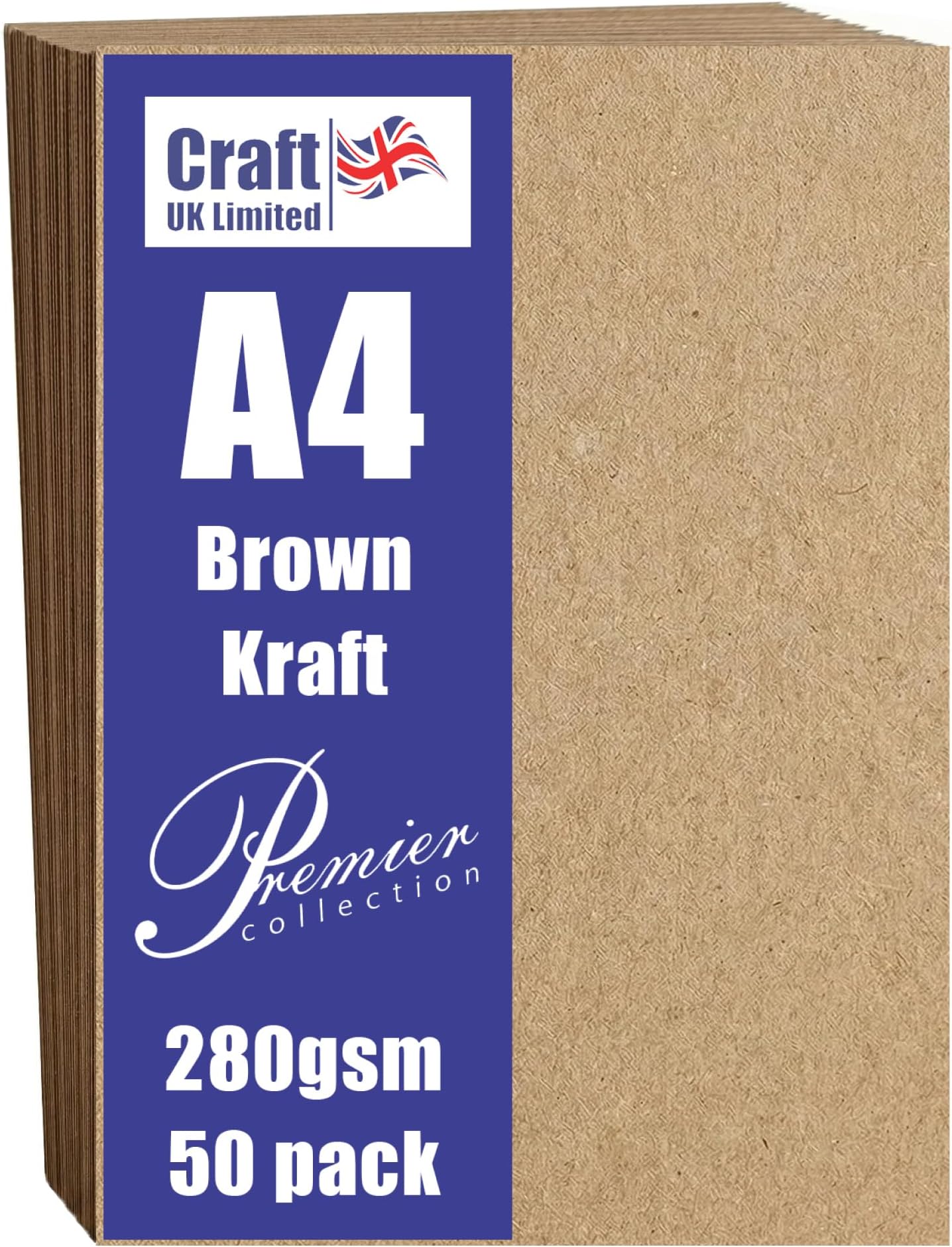 Craft UK 50 Sheets Kraft Card, Brown, Size A4, 280 GSM
