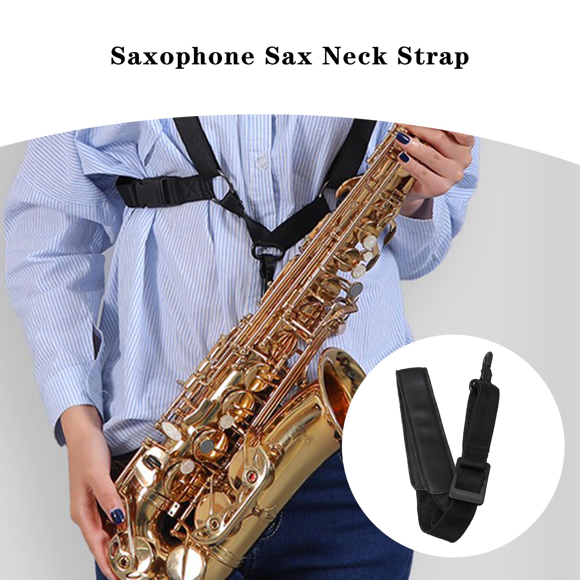 Yibuy 2 piezas 6# Tenor B Boquilla plana para saxofón dorado para principiantes con correa para el cuello para amantes de la música