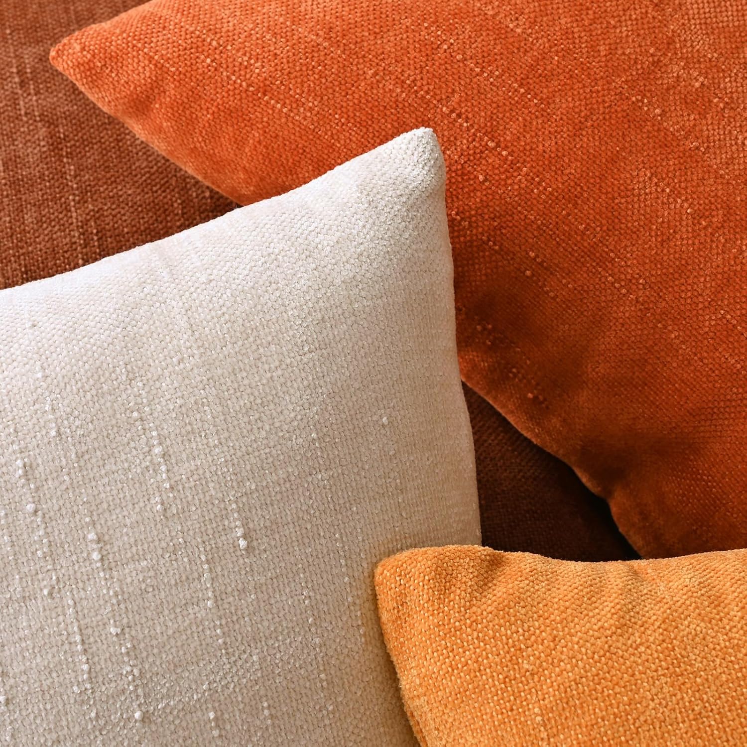 Set of 4 Soft Textured Decorative Throw Pillow Covers 18x18 Inch Cozy Farmhouse Cushion Cover Square Accent Pillow Cases for Bed Couch Sofa Living Room, Beige Rust Orange