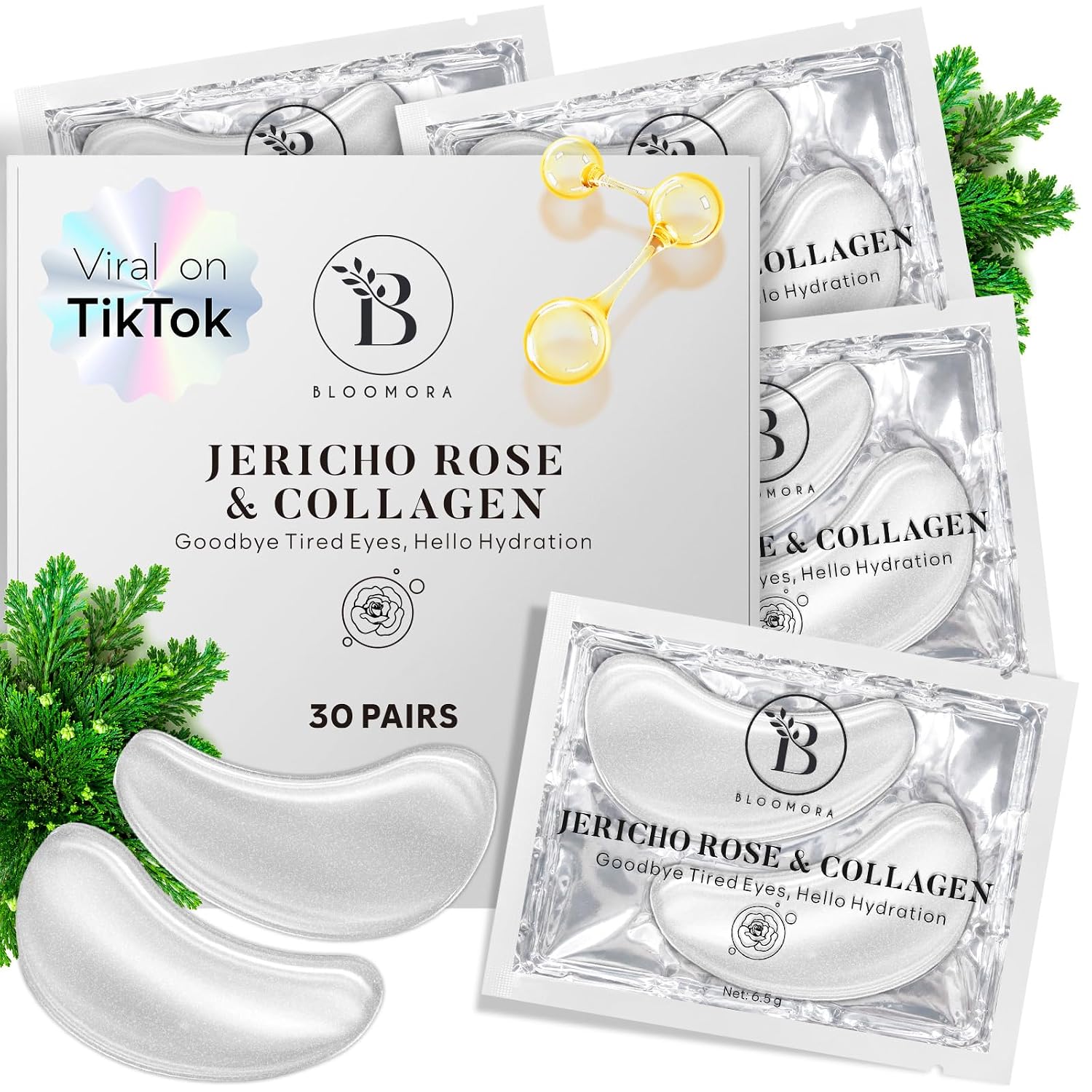 BLOOMORA EYE PATCHES Jericho rose and collagen nourishing masks for dark circles and puffiness