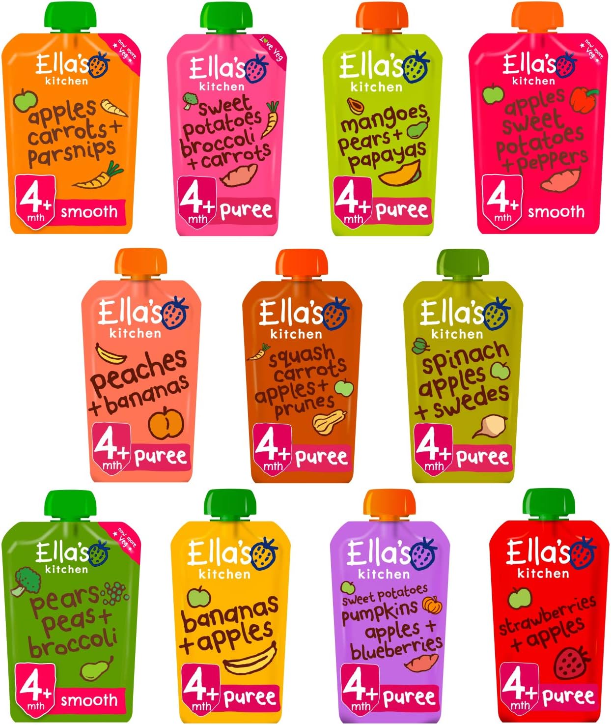 Boost Your Baby's Nutrition with Veg: Tips and Tricks for Successful Weaning 3 Ella's Kitchen Organic Stage 1 Mixed Variety Pack, Weaning 4+ Months Baby Food - Pack of 11 x 120g Pouches