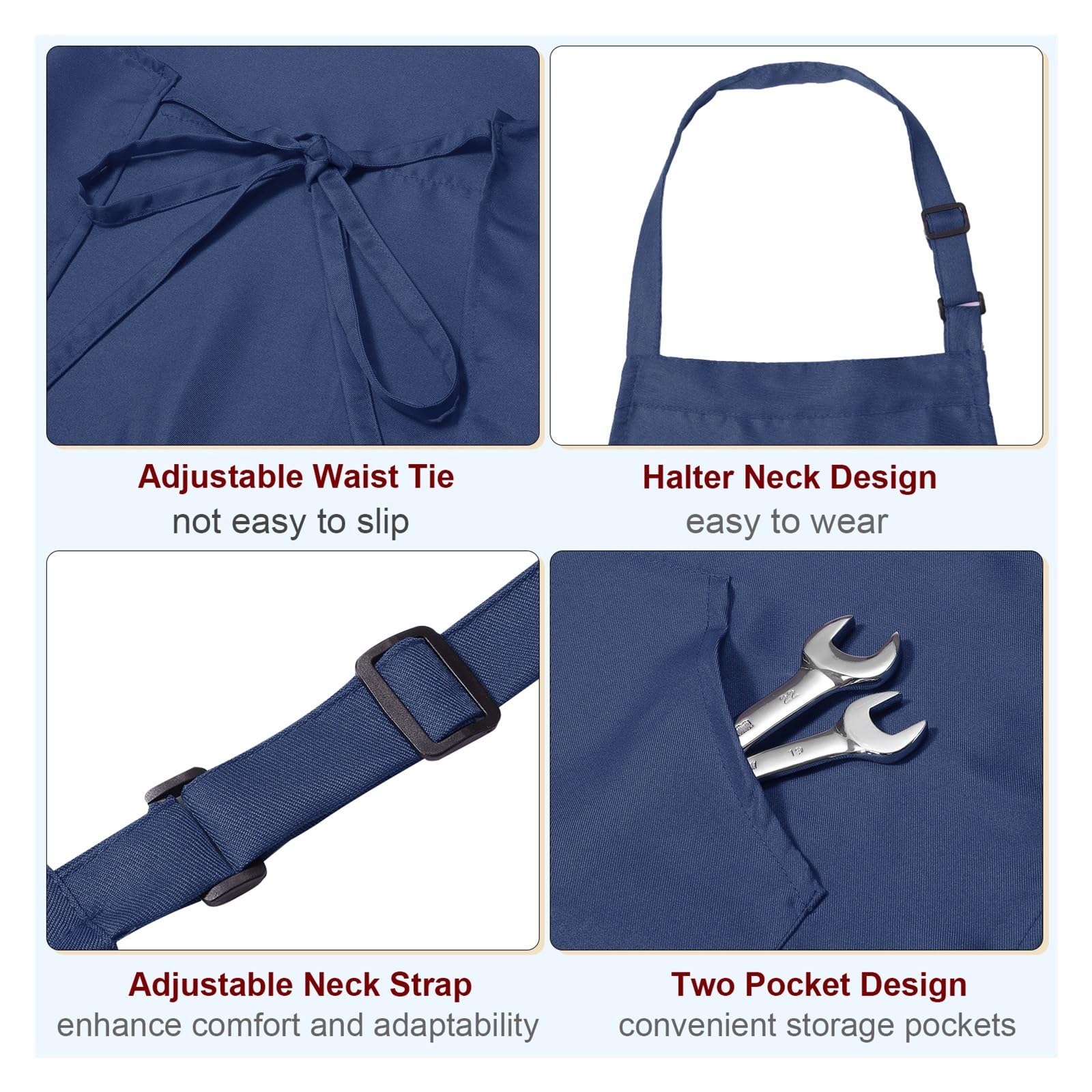 Grembiule con pettorina regolabile 82x68 cm, grembiule da cuoco impermeabile cravatta lunga 2 tasche for uomo e donna