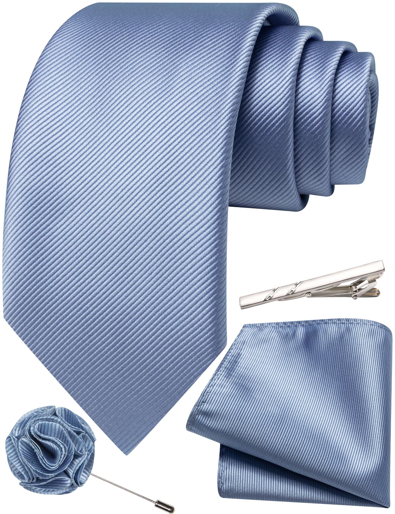 Einfarbige Krawatte für Herren, klassische gewebte Krawatte und Einstecktuch, Reversnadel, Krawattenklammer-Set für Hochzeit, Party, formelle Anlässe, 4 Stück