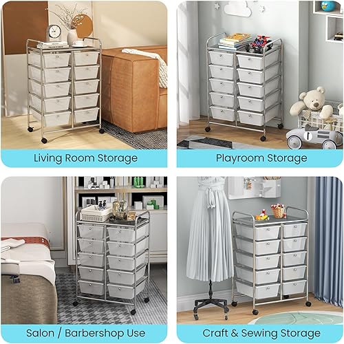 Miniatura 8 de Giantex Carrito con ruedas de 10 cajones, organizadores de aula, carrito de almacenamiento con ruedas, para profesores, oficina, hogar, suministros