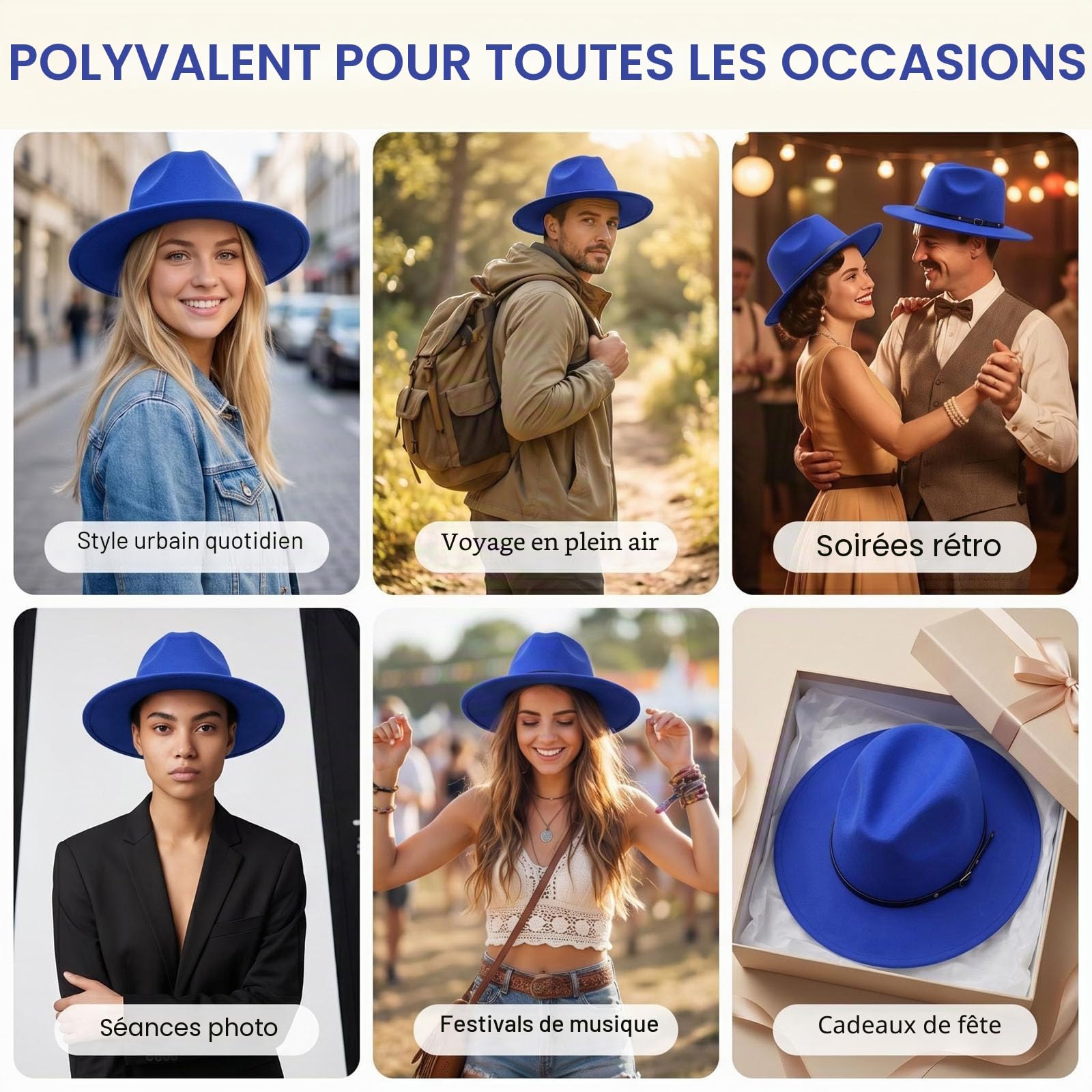 Upstore Chapeau Fedora classique en laine avec boucle de ceinture en feutre à large bord pour femme (rouge vin)