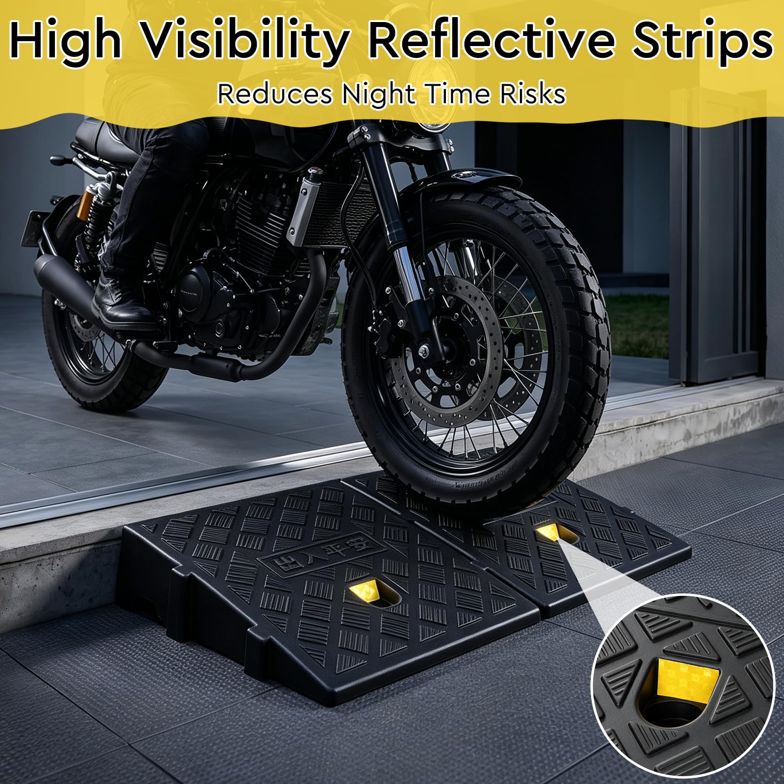 SWAWIS Rampes de Trottoir 2 Pièces 27 x 25 x 13 cm | Rampe de Seuil avec Boulons D'extension Bandes réfléchissantes pour Portes, Marches, Fauteuils Roulants, Motos et Scooters