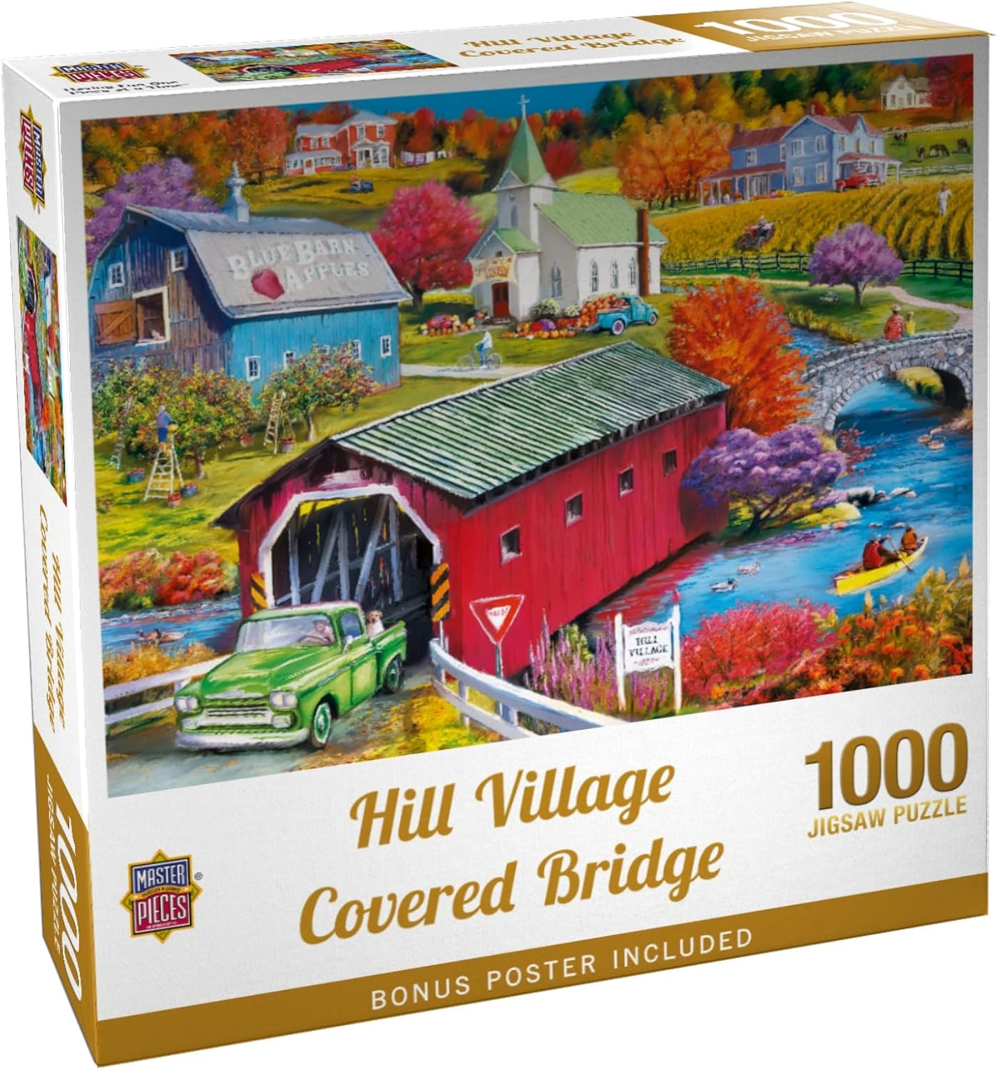 Masterpieces Country Escapes Hill Village Covered Bridge 500 Piece Puzzle - Eco-Friendly, Matte Finish, Random Cut, Bonus Poster, Ages 14+