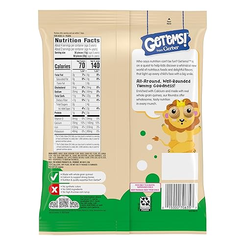 Miniatura 9 de Get'ems! de Gerber, Bocadillos para Niños, Bolitas Infladas Roundos de Manzana y Canela, Hechos con Quinua de Grano Entero, Calcio para Apoyar