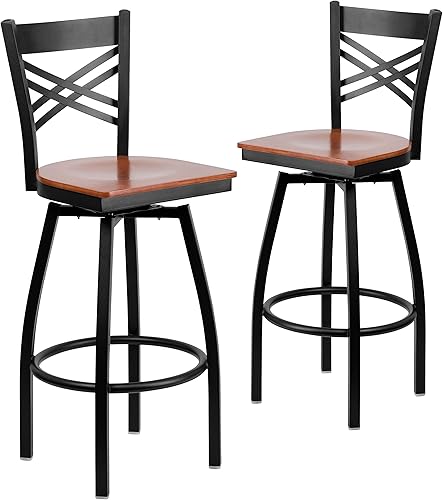 Miniatura 11 de Flash Furniture HERCULES Series Black ''X'' Taburete giratorio de metal – asiento de vinilo negro Asiento de vinilo negro/marco de metal