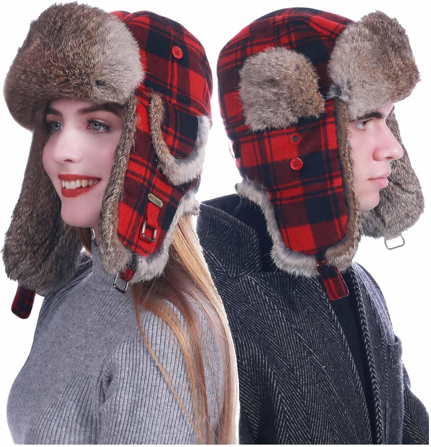 Winter Trapper Hat for Men Women Warm Soft Russian Ushanka Hat Real Rabbit Fur Aviator Bomber Hats Winter Hats with Ear Flaps