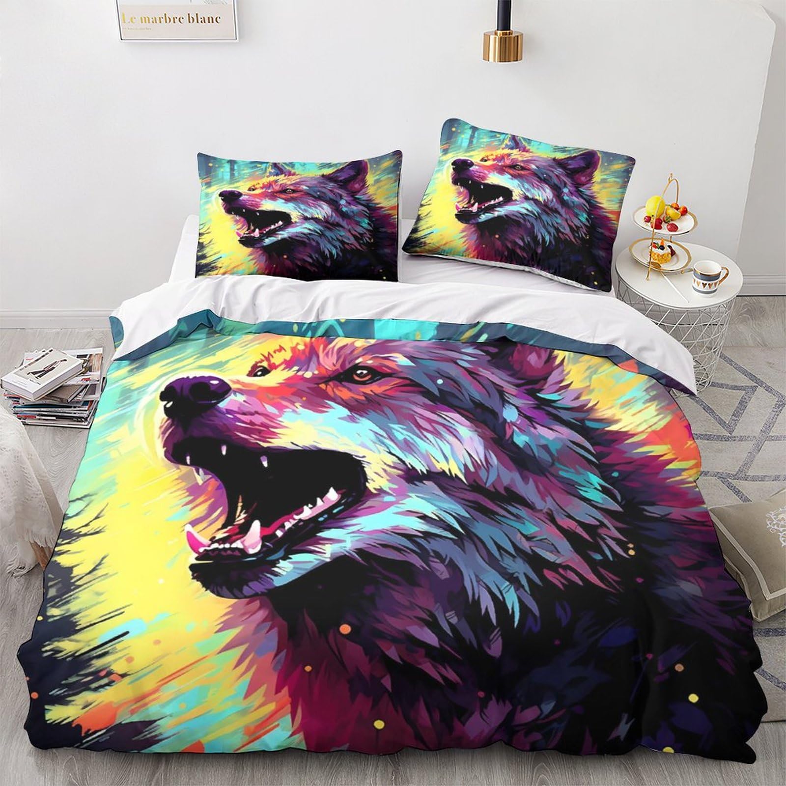 Housse de couette loup fermeture éclair parure de lit 220x240 anti-plis grand lit