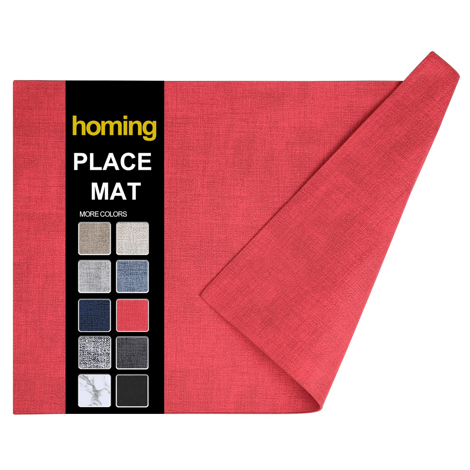 homing Juego de 6 manteles individuales de piel sintética resistentes al calor, impermeables, lavables y de poliuretano, para interiores y exteriores, fáciles de limpiar, color rojo