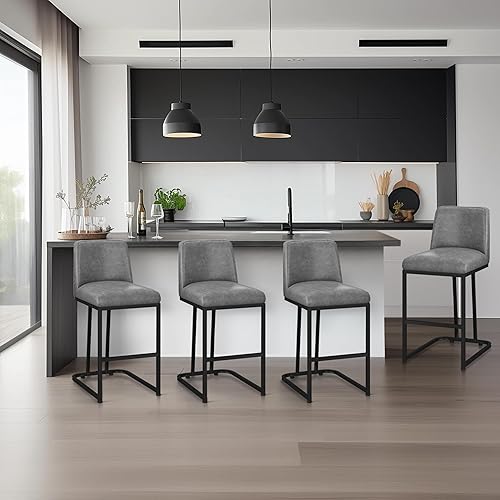 Miniatura 5 de Yaheetech Counter Height Bar Stools 24'' Kitchen Bar Stools Set of 4 Upholstered Modern Island Chairs with Back and Metal Legs Farmhouse Bar Chairs