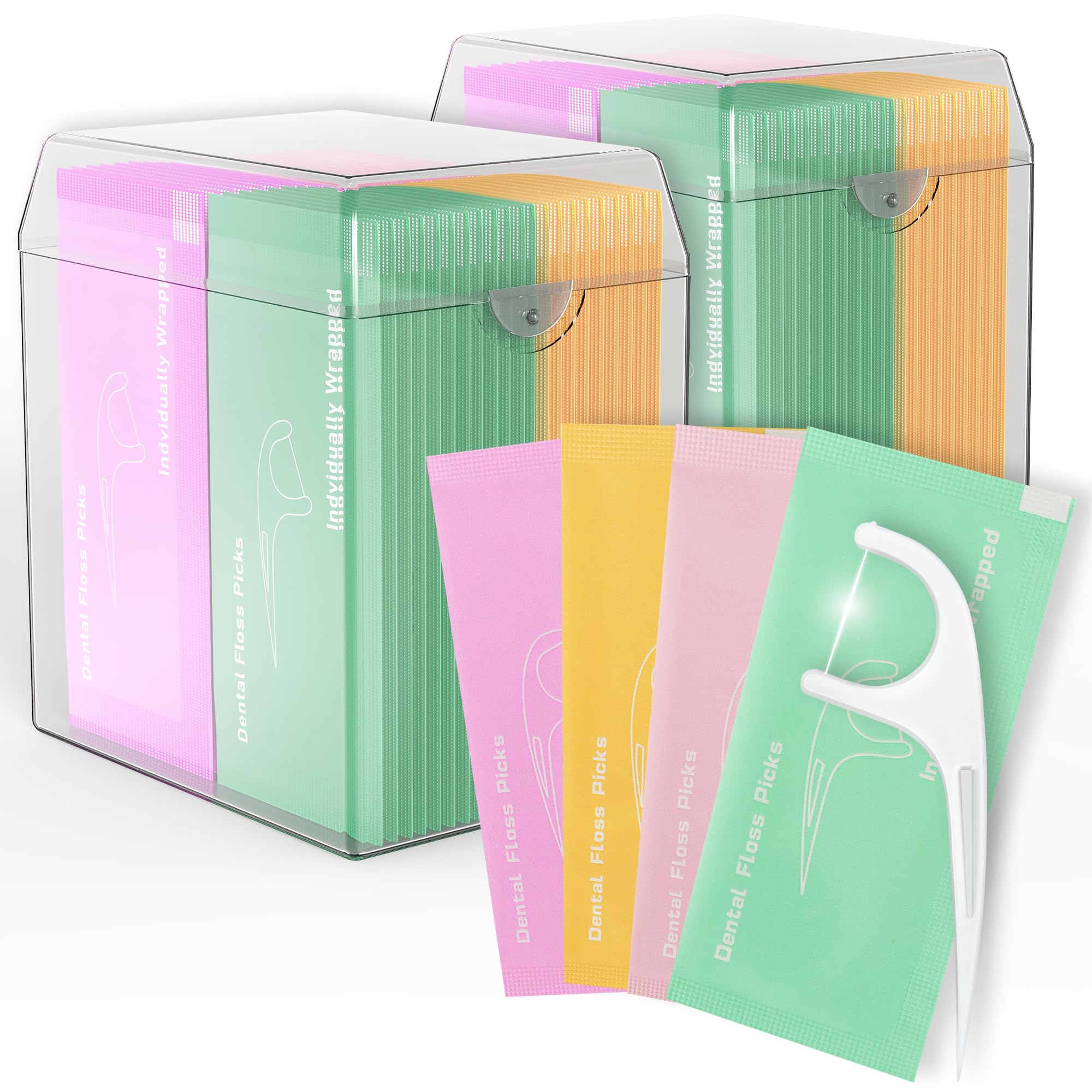 Individually Wrapped Floss Picks Multi-Color Oral Care Flossers for Adults with Handy Case Mini Disposable Dental Floss Singles