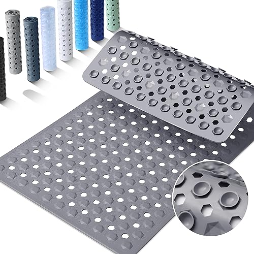 Yimobra Alfombra de Bañera Antideslizante, 34.5"x15.5" Alfombra de Ducha Larga, Lavable a Máquina con Orificios de Drenaje y Ventosas, Suave para