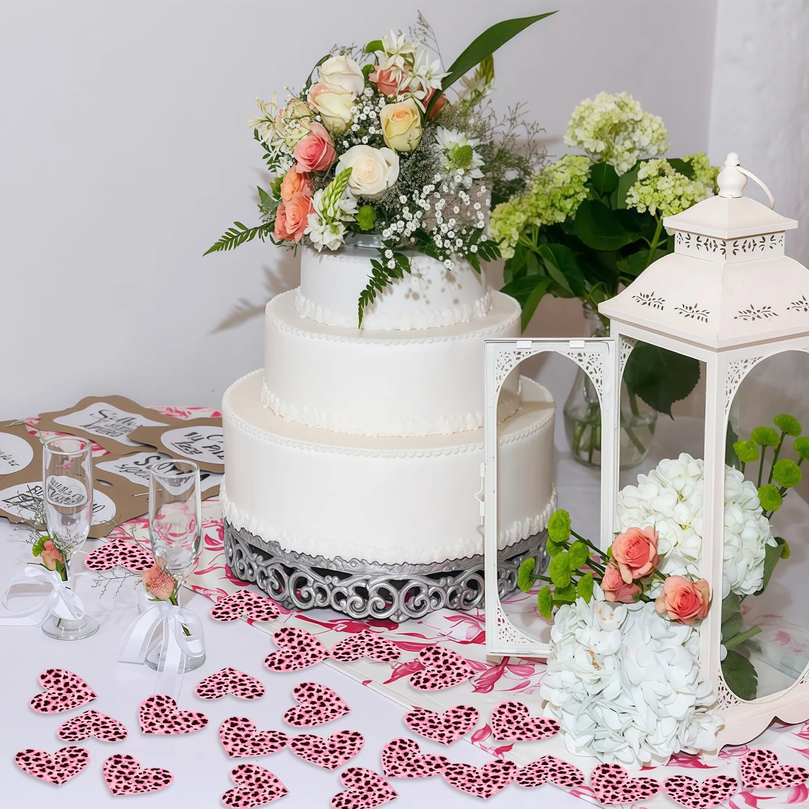 200 coriandoli rosa leopardati a forma di cuore, leopardo e ghepardo, decorazioni per feste, safari, decorazione da tavolo per ragazzi e ragazze, baby shower, compleanno, addio al nubilato, addio al
