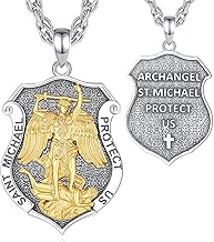 EUDORA 925 Sterling Silver St Benedict/St Michael/St Christopher/Archangel Raphael Gabriel Metatron/Virgin Mary/St Joseph/St Anthony Crucifix Pendant Bible Verse Prayer Necklace Jewelry for Men Women